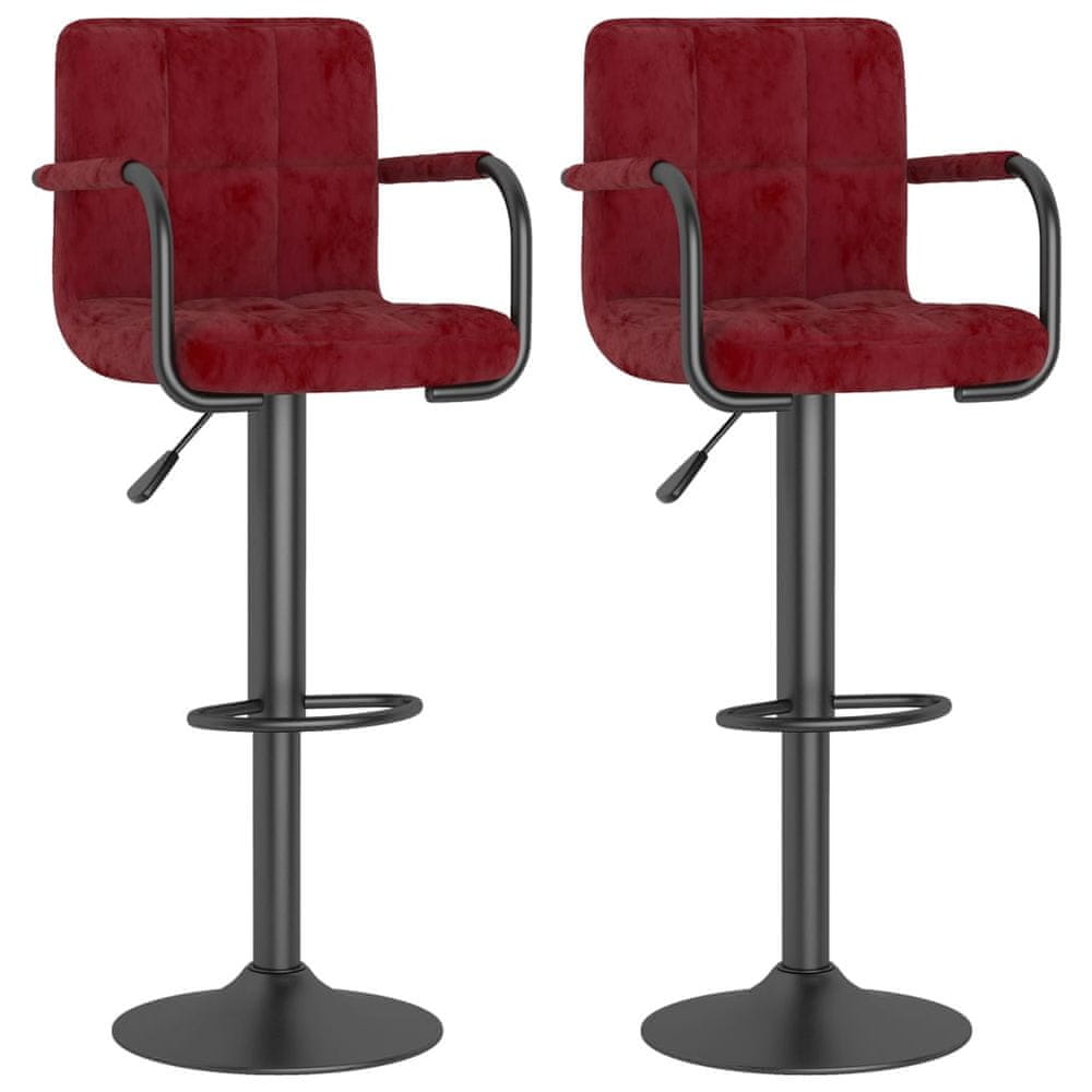Vidaxl Barové stoličky 2 ks vínovo-červené zamatové